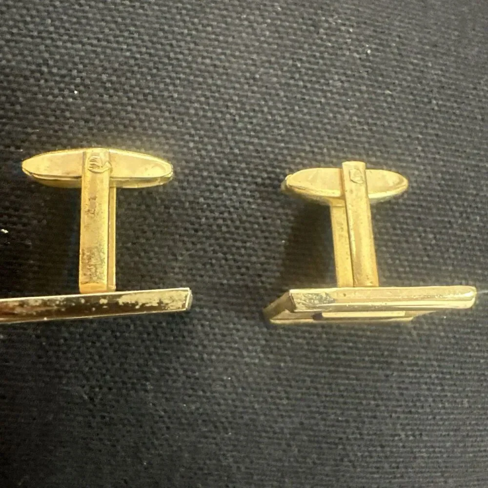 Vintage Foster Rectangular Gold Filled  Cufflinks and Tie Pin in Original Box
